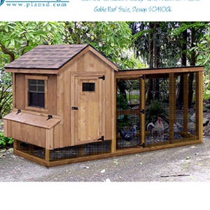 Chicken Coop Plans with Kennel / Run, 4&#39; x 10&#39; Gable / Lean-to, Material List and Step-By Step Instructions Included, Design # 50410GL