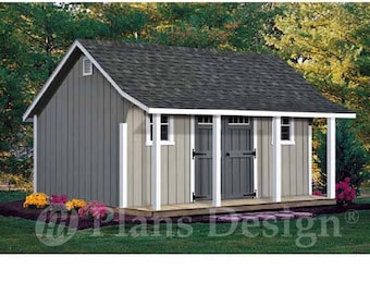 14' x 16' Cape Code Storage Shed with Porch Plans / Blueprints, Material List and Step-by- Step Instructions Included #P81416