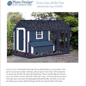 4x8 Gable Chicken Coop with Run Plans, Material List included, Design 70408RG