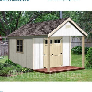 16&#39; x 12&#39; Cabin / Guest House Building Covered Porch / Shed Plans, Material List and Step-by- Step Instructions Included #P61612