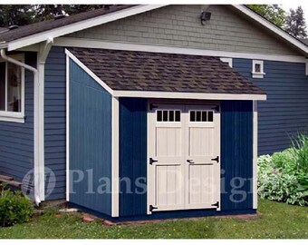 8' x 8' Garden Storage Lean-to Shed Plans / Blueprints, Material List, Detail Drawnings and Step-by- Step Instructions Included #D0808L