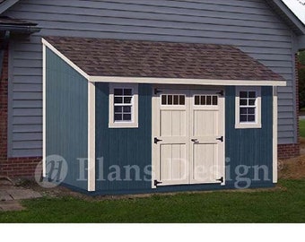 8' x 14' Garden Storage Lean-to Shed Plans / Blueprints, Material List, Detail Drawnings and Step-by- Step Instructions Included #D0814L