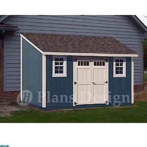 8' x 14' Garden Storage Lean-to Shed Plans / Blueprints, Material List, Detail Drawnings and Step-by- Step Instructions Included #D0814L