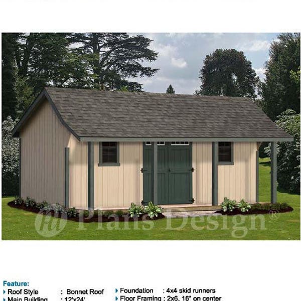 16' x 24' Guest House / Storage Shed with Porch Plans / Blueprints, Material List and Step-by- Step Instructions Included #P81624