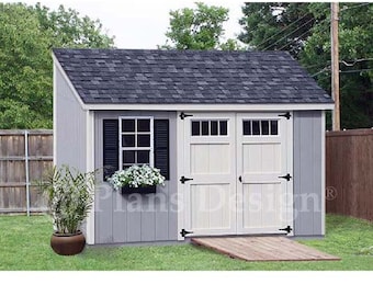 6' x 12' Garden Storage Lean-to Shed Plans / Blueprints, Material List, Detail Drawnings and Step-by- Step Instructions Included #D0612L