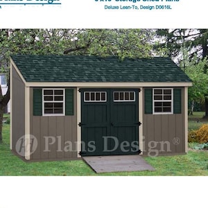 6&#39; x 16&#39; Garden Storage Lean-to Shed Plans / Blueprints, Material List, Detail Drawnings and Step-by- Step Instructions Included #D0616L