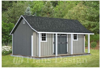 14'x20' Cape Cod Shed Plans with Porch (Blueprints)