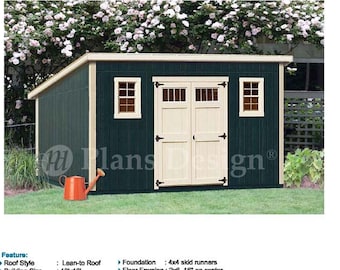 10x16 Modern Garden Shed Plans, Lean-To Roof (Blueprints)