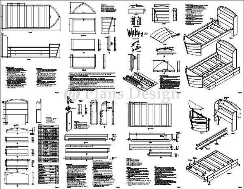 Children's Twin Boat Bed With Trundle Woodworking Plans Etsy