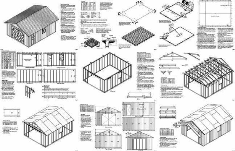 16 x 20 Garage / Yard Storage Gable / Workshop Building Project Blueprints Plans, Step-by Step Instructions Included, Design 51620 image 2