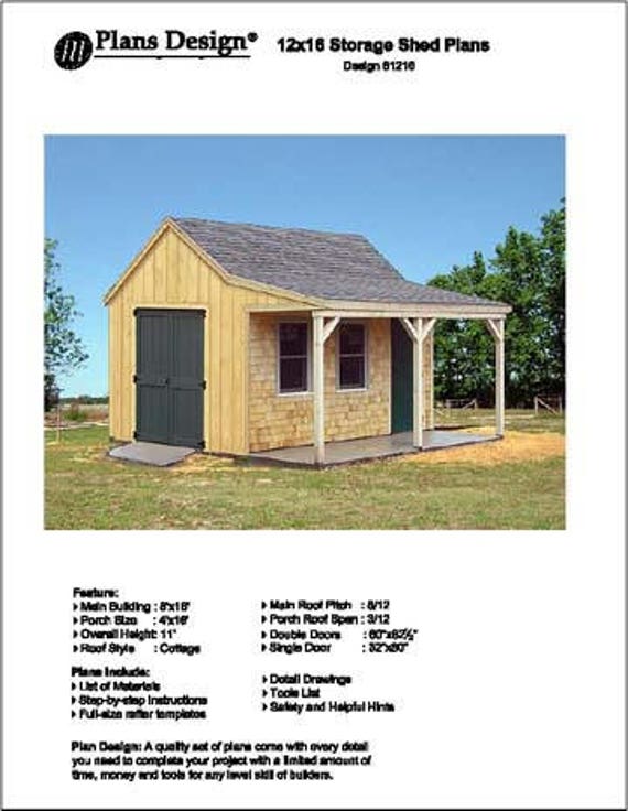 12' x 16' Cottage / Cabin Shed With Porch Plans / Etsy