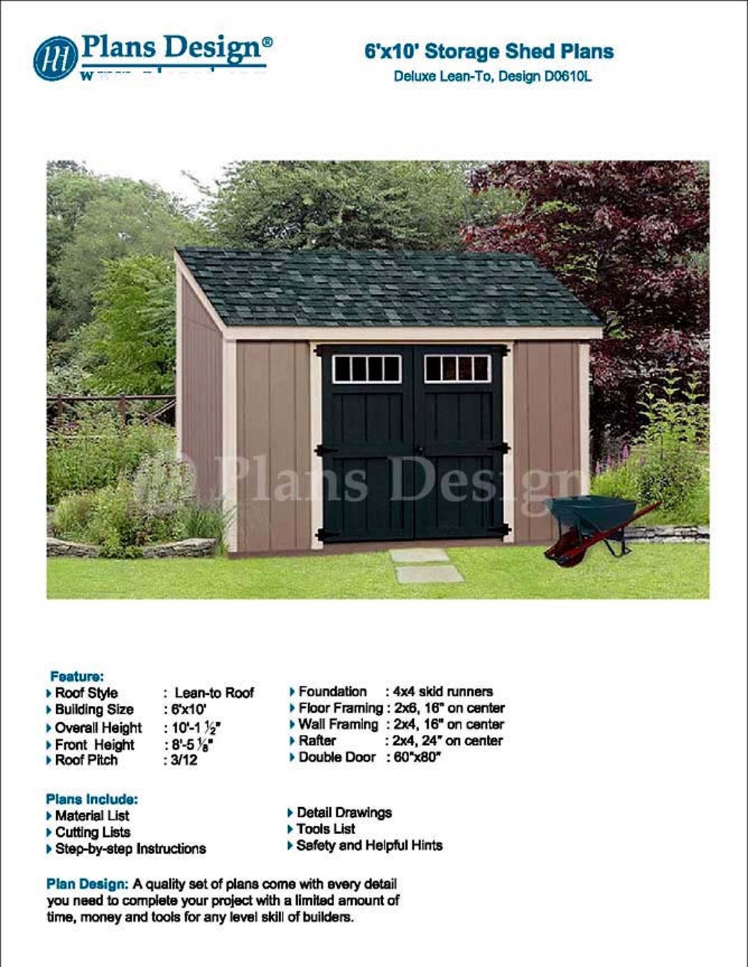 6' X 10' Garden Storage Lean-to Shed Plans Etsy Australia