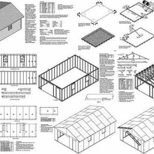 18 ft x 28 ft Car Garage / Workshop Structure / Storage Shed Project Blueprints Plans, Step-by Step Instructions Included, Design 51828 image 2