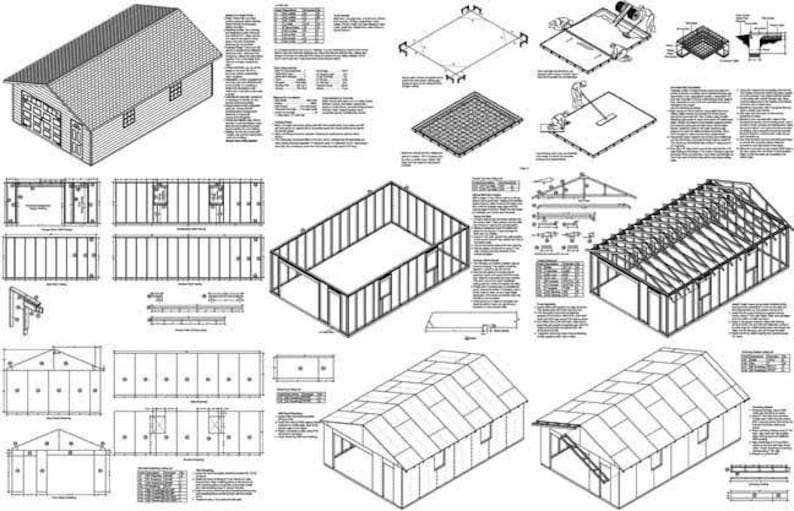 18 ft x 28 ft Car Garage / Workshop Structure / Storage Shed Project Blueprints Plans, Step-by Step Instructions Included, Design 51828 image 2