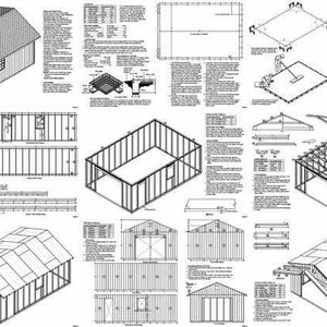 16 ft x 24 ft Garden Storage Structure Blueprints / Car Garage Shed Plans, Step-by Step Instructions Included, Design 51624 image 2
