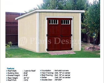 8' x 8' Garden Storage Modern Roof Style, Shed Plans / Blueprints, Material List and Step-by- Step Instructions Included #D0808M