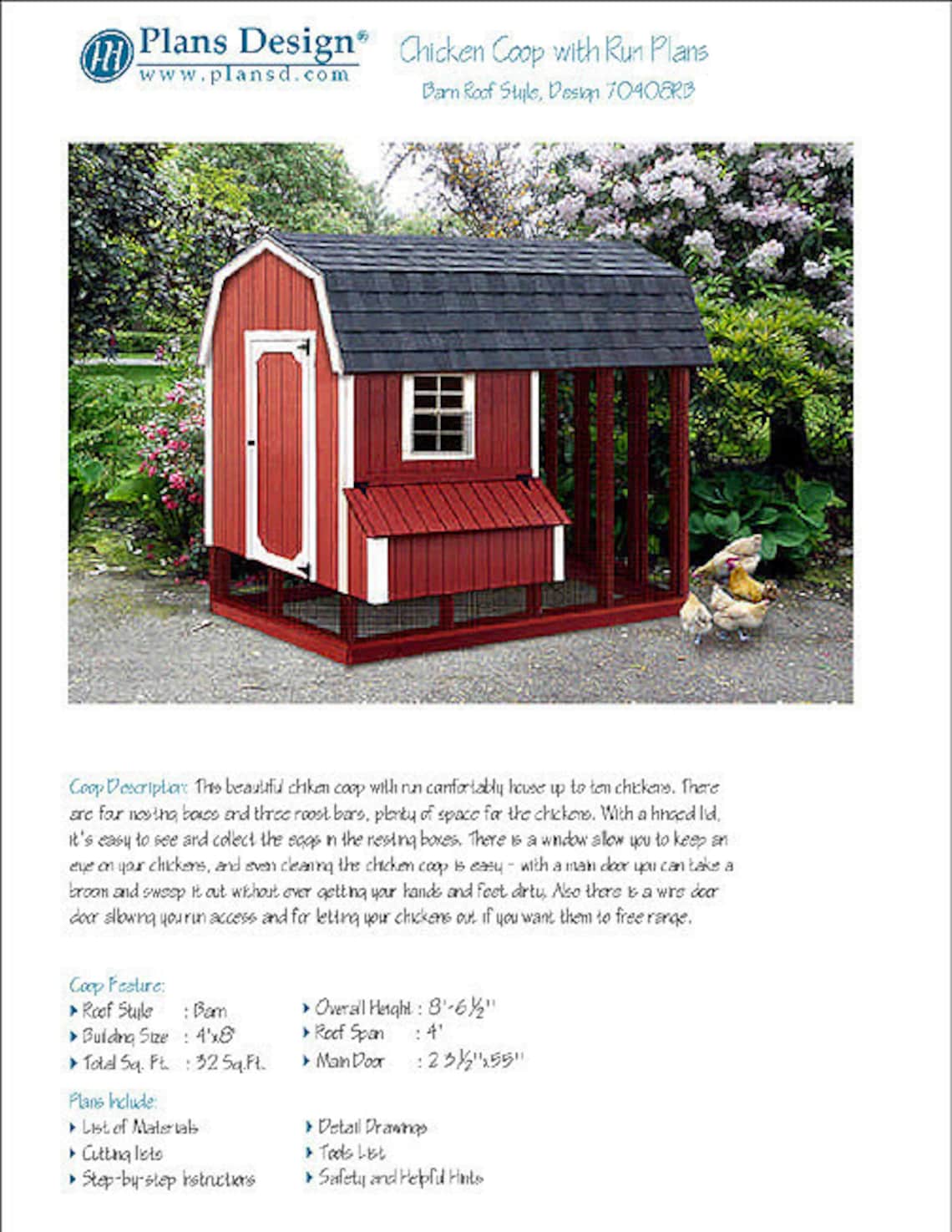 4 Ft X 8 Ft Chicken Coop With Run Plans Barn / Gambrel Roof Etsy Denmark