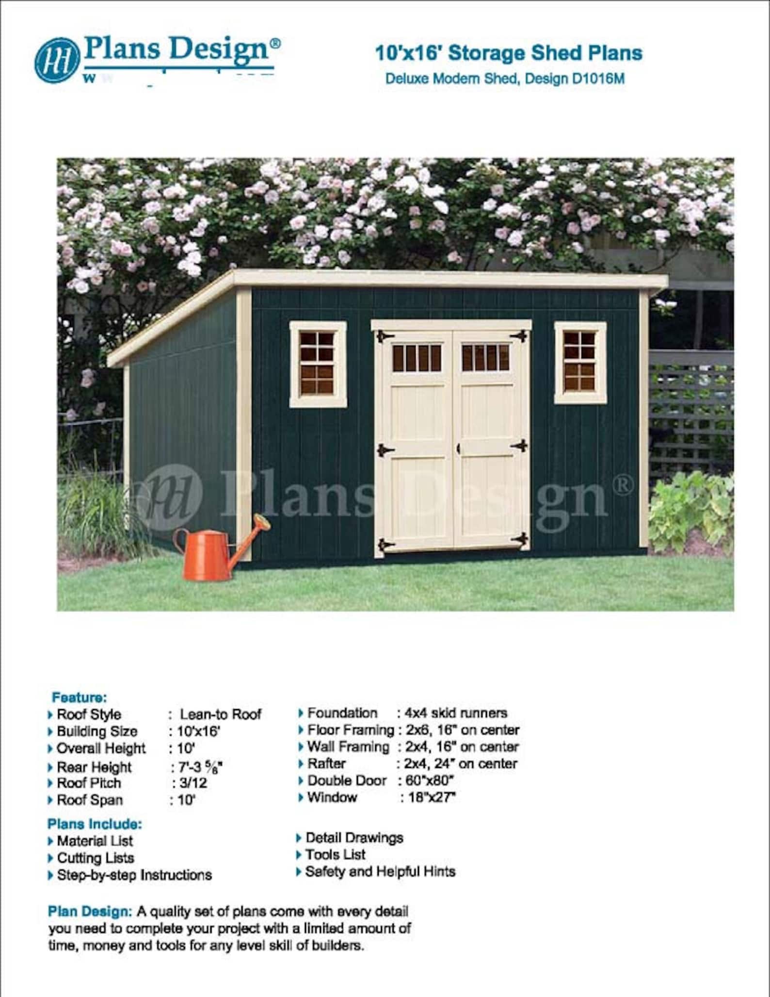 10x16 Modern Garden Shed Plans, Lean-to Roof (blueprints) - Etsy
