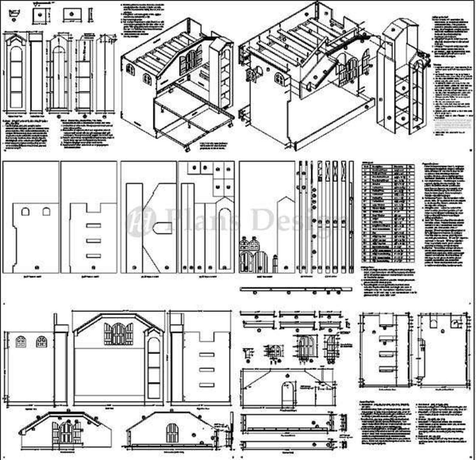 Dollhouse Bunk / Loft Twin Bed Woodworking Plans instructions Do It Yourself, Detail Drawings