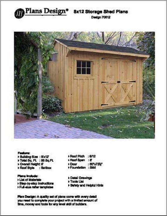 8 Ft X 12 Ft Utility Garden Saltbox Style Shed Project Plans Etsy