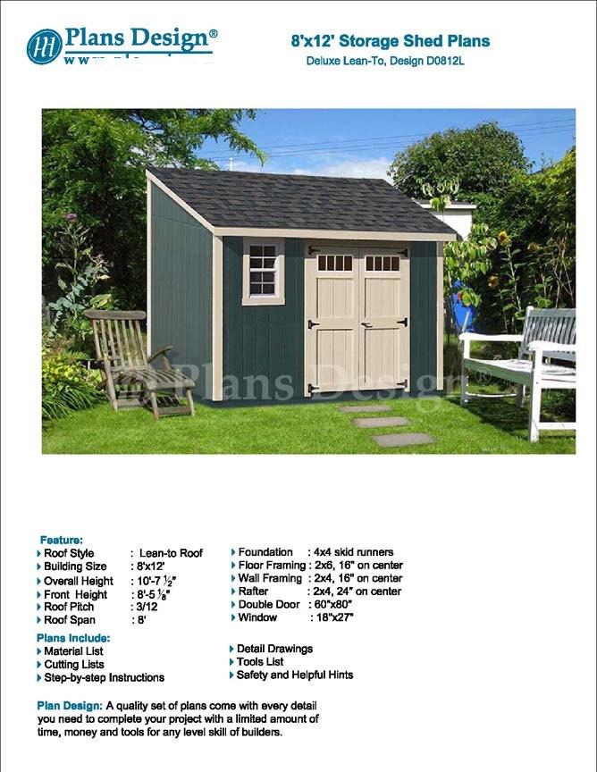 8' x 12' garden storage lean-to shed plans / etsy