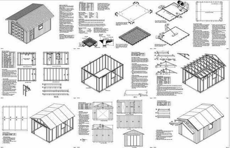 12 x 16 Garage Shed / Workshop Building Project Blueprints Plans, Material List and Step-by Step Instructions Included, Design 51216 image 2