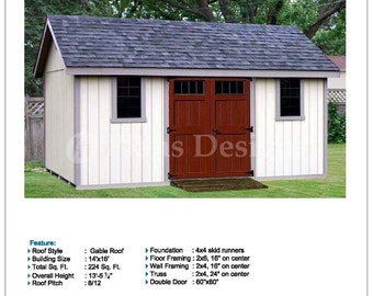 14' x 16' Backyard Storage Shed Plans Building Blueprints, Material List, Detail Drawnings and Step-by- Step Instructions Included #D1416G