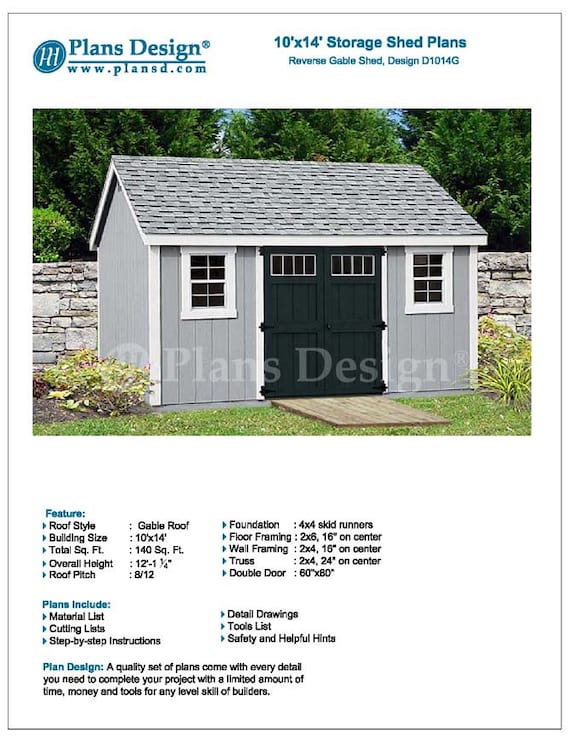 10' x 14' Garden Storage Gable Shed Plans | Etsy