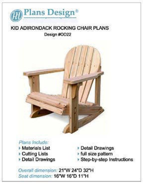 Kid Adirondack Rocking Chair With Pattern Trace and Cut