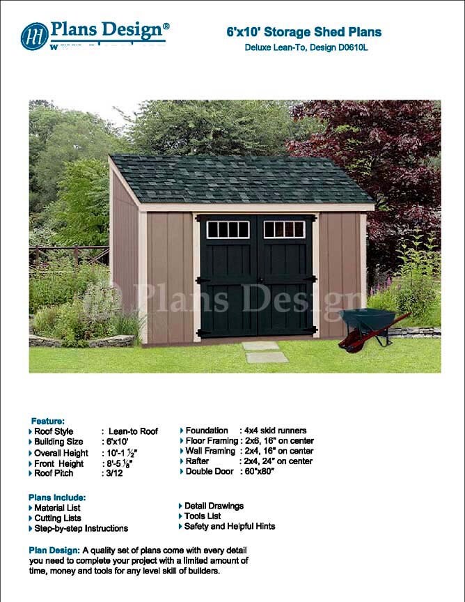 6' x 10' Garden Storage Lean-to Shed Plans / Etsy