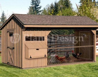 6' x 12' Walk in Saltbox Chicken Coop Plans, Material List Included # 80612CS