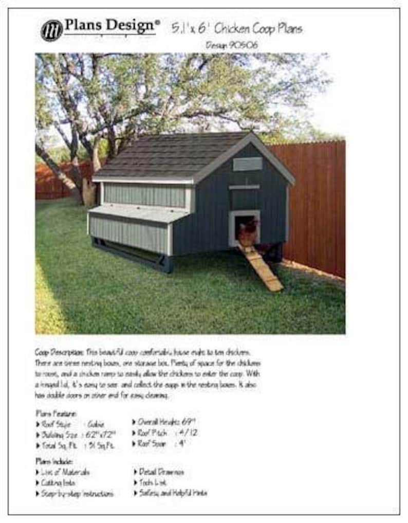 5x6 Gable Chicken Coop Duck House Blueprints Plans Material List And Step By Step Instructions Included Design 90506mg