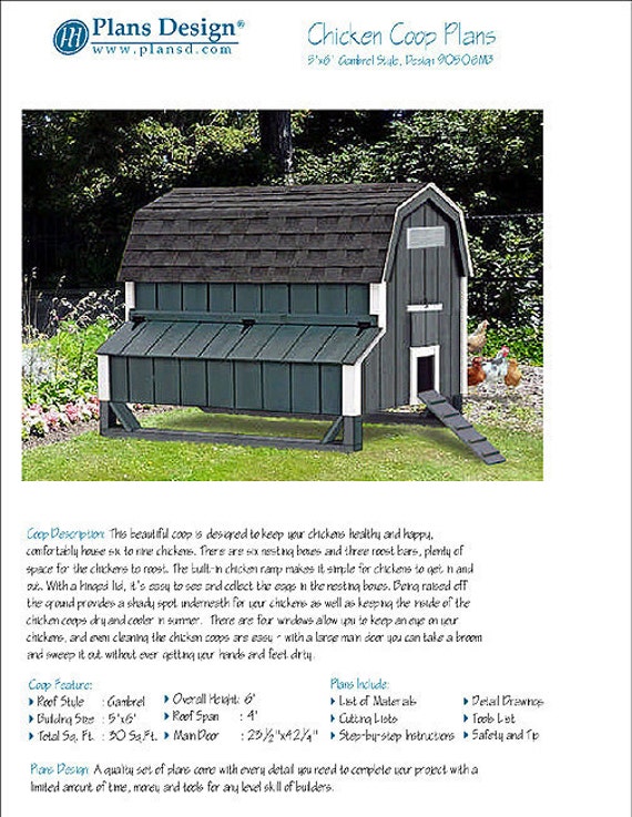 5x6 Chicken Coop Duck House Plans Gambrel Barn Roof Style Step By Step Instructions Included Design 90506mb