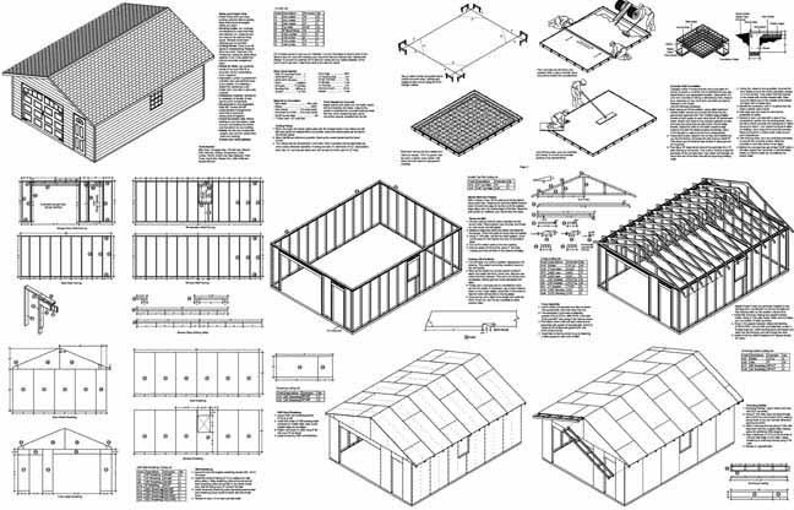 18' X 24' Car Garage / Workshop Structure / Storage Shed Project Blueprints Plans, Step-by Step Instructions Included, Design 51824 image 2