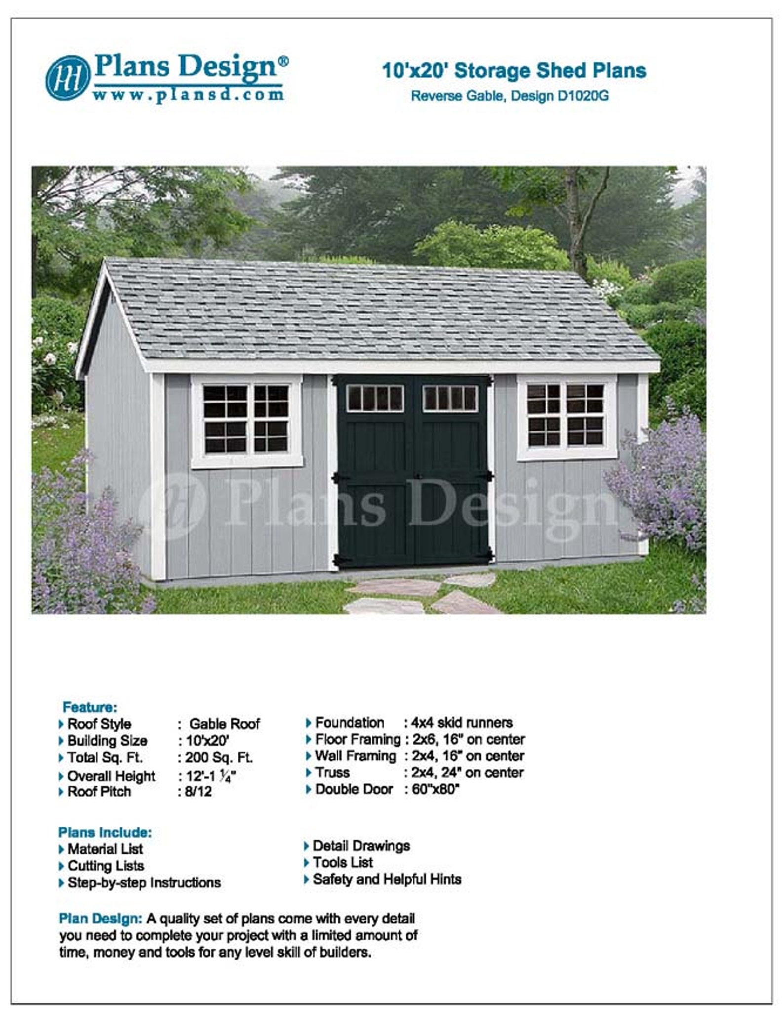 10x20 Gable Shed Plans, Material List, Step-by-step Instructions - Etsy