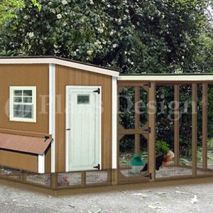 Modern Chicken Coop with Lean-to Kennel Combo Project Plans, Design 50410ML