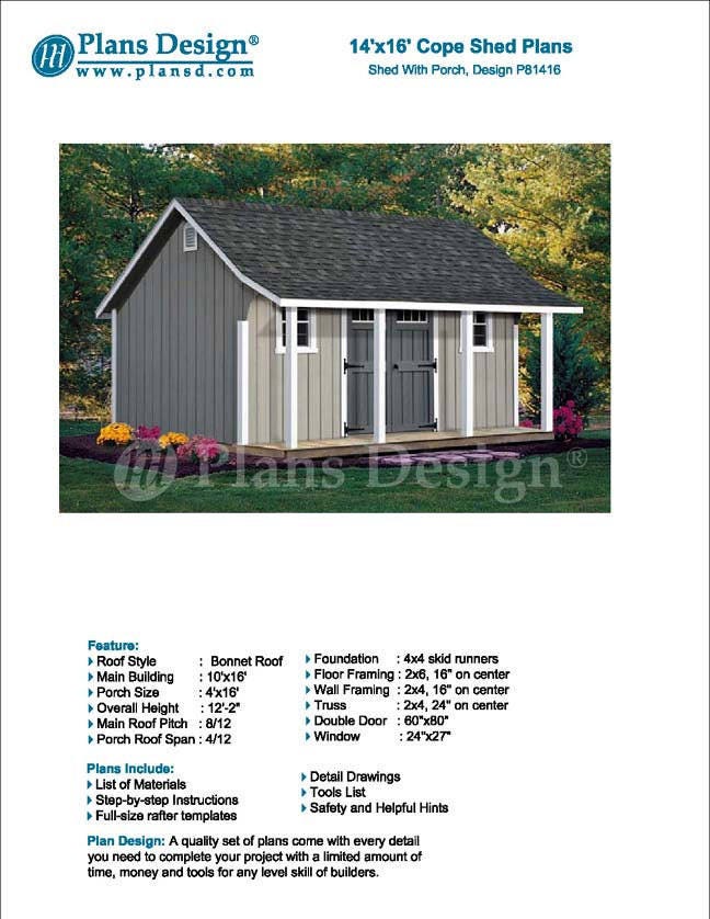 14' x 16' Cape Code Storage Shed with Porch Plans / Etsy