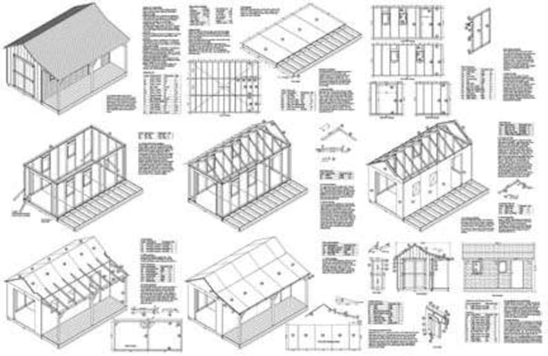 12' X 16' Cottage / Cabin Shed With Porch Plans / Blueprints, Material ...