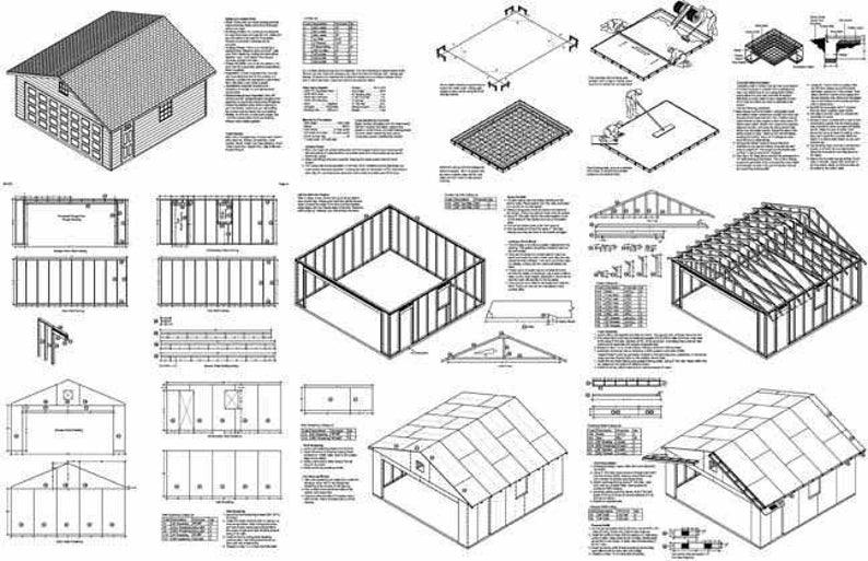 20 x 20 Two Car Garage / Workshop / Storage Shed Building Project Blueprints Plans, Step-by Step Instructions Included, Design 52020 image 2
