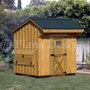 Chicken Coop Plans, 6 by 6 Duck / Hen House, Saltbox Roof Poultry Style 90606CS