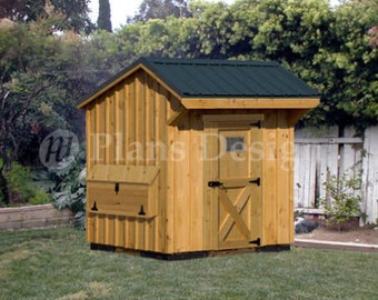 Chicken Coop Plans, 6 by 6 Duck / Hen House, Saltbox Roof Poultry Style 90606CS