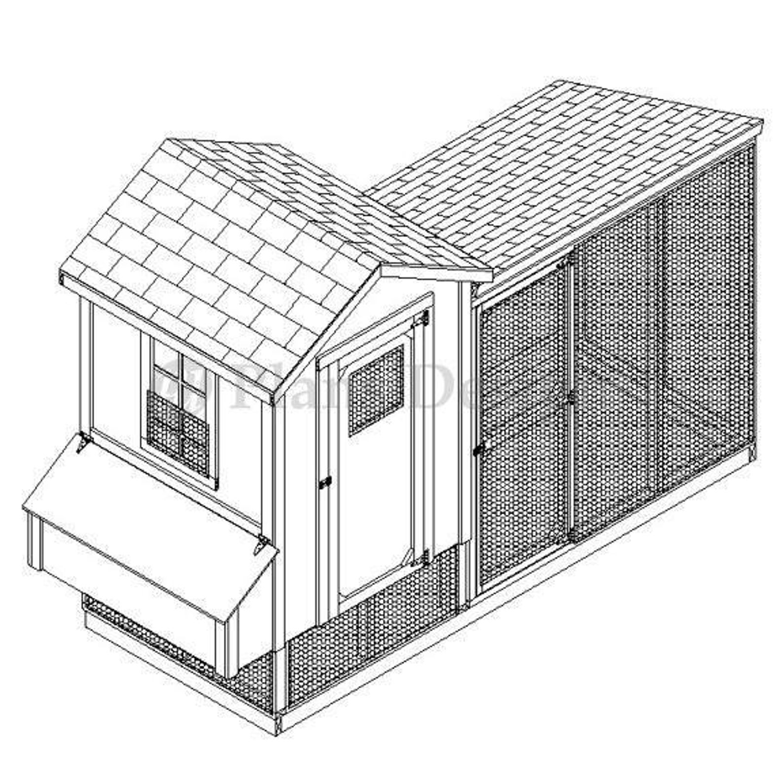 Chicken Coop Plans With Kennel / Run, 4' X 10' Gable / Leanto