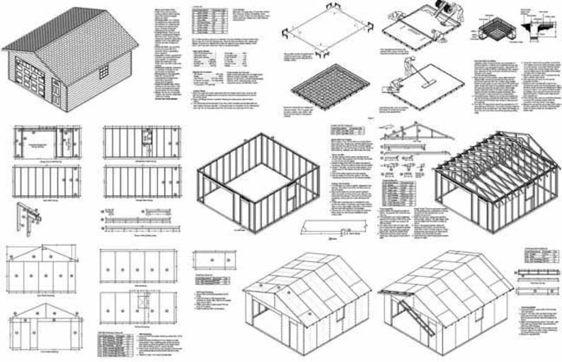 18 ft x 20 ft Car Garage / Workshop Structure / Storage Shed Project Blueprints Plans, Step-by Step Instructions Included, Design 51824 image 2