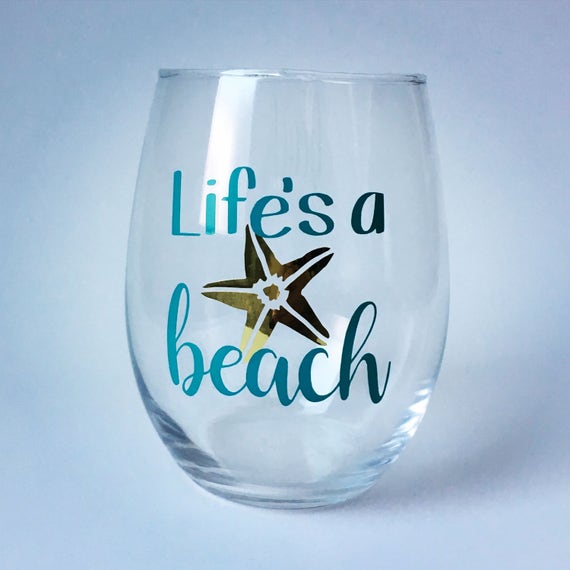 Life's a Beach Stemless Wine Glass Summer Vacation | Etsy