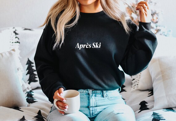 MillyRoseClothing Apres Ski Sweatshirt Holiday Party Jumper Grey Black White Red Pink Funny Slogan Sweater Skiing Gift Chalet Friend Present