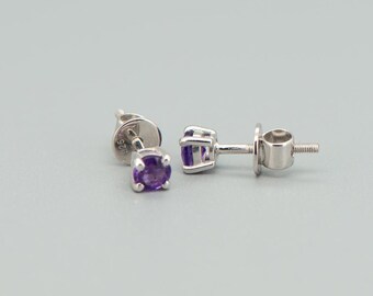 925 Sterling Silver 4mm Amethyst Screw Back Stud Earrings
