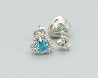 Boucles d'oreilles coeur en argent sterling avec topaze bleue véritable
