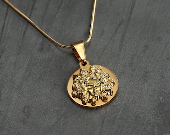 Gold Medusa Head Pendant Necklace - Stainless Steel Gorgon Jewelry