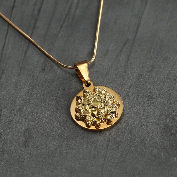 Medusa head Pendant Necklace Gold, Greek mythology