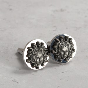 Medusa Head Cufflinks: Gold & Silver Stainless Steel, Mythological Jewelry